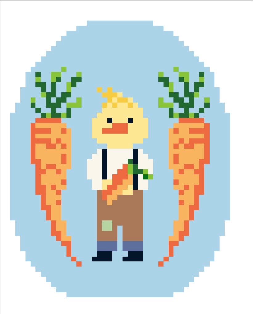 Ducky Carrot Farmer Digital Needlepoint Chart (Instant Download)
