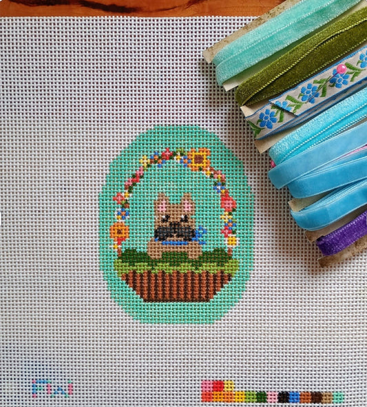 Frenchie in an Easter basket Needlepoint Canvas (Canvas Only)