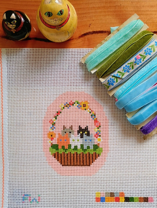 Kittens in an Easter basket Needlepoint Canvas (Canvas Only)