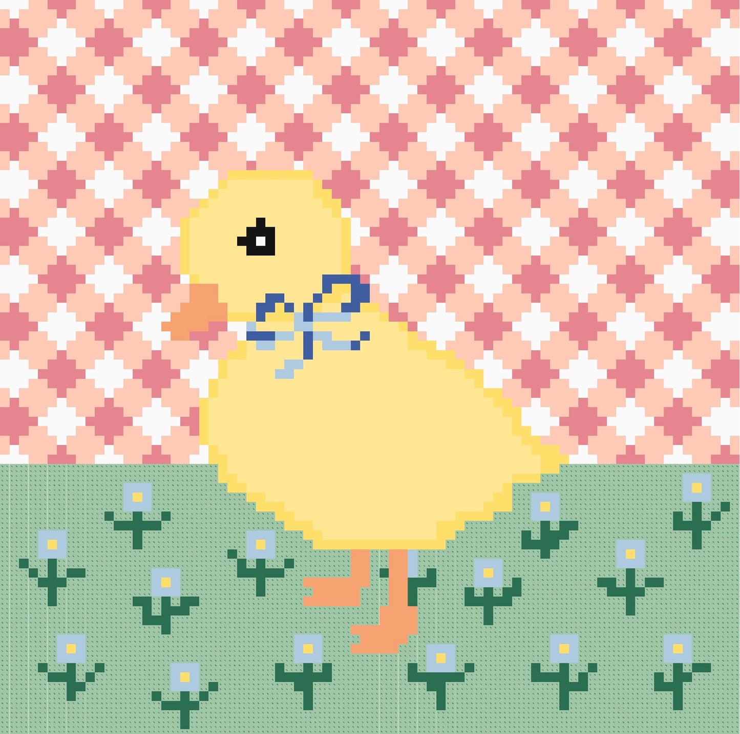 Spring Easter Duck (Peach and Pink) Digital Needlepoint Chart (Instant Download)